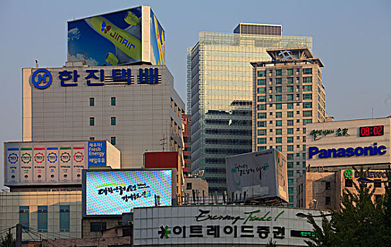 韩国,首尔,市区,建筑,标识,文字