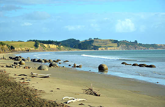 漂石,海滩,新西兰,怪异,圆,岩石构造,奥塔哥,海岸