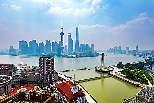 全景,俯拍,上海,河岸