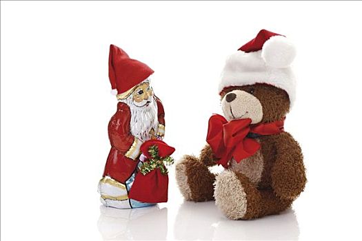 泰迪熊,戴着,圣诞节,帽,巧克力,圣诞老人