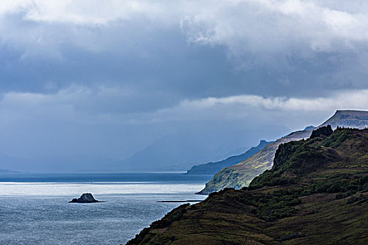 日光,海洋,海崖,积雨云,海岸,斯凯岛,苏格兰,英国