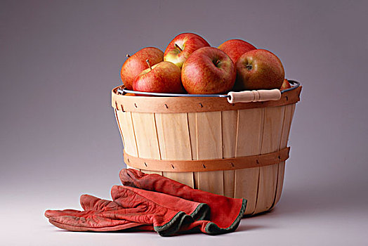苹果,蒲式耳篮,手套