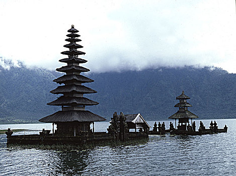 塔,屋顶,神祠,布拉坦湖,山,攀升,梅鲁,概念,印度教,佛教,重要,山地,巴厘岛