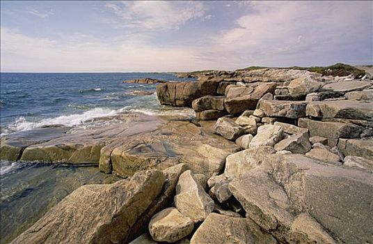 沿岸,石头,海浪,靠近,港口,夏天,纽芬兰,加拿大