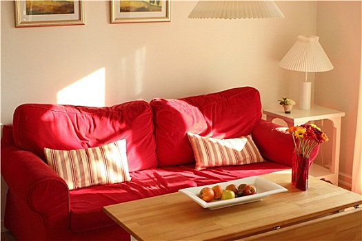 舒适,红色,沙发,亭子,下午