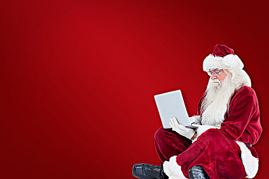圣诞老人,坐,笔记本电脑