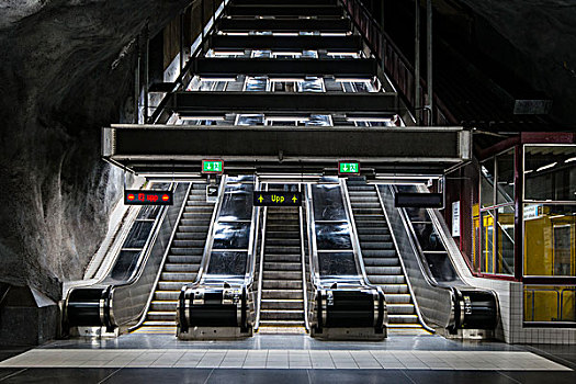 地铁,车站,扶梯,斯德哥尔摩,瑞典,欧洲