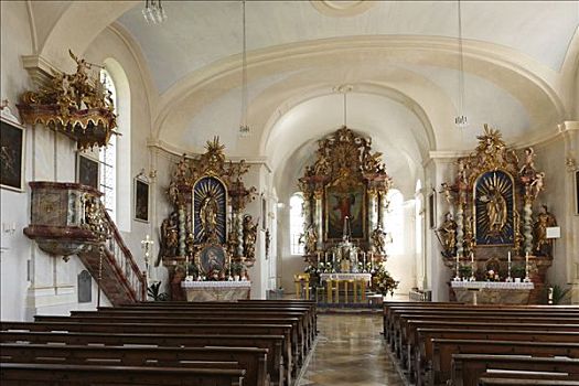 教区教堂,内景,上巴伐利亚,德国,欧洲