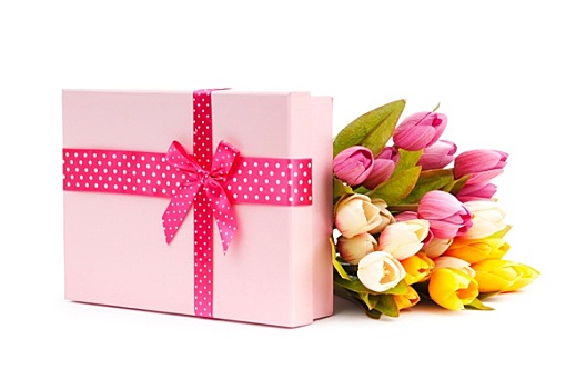 花,礼盒,隔绝,白色背景