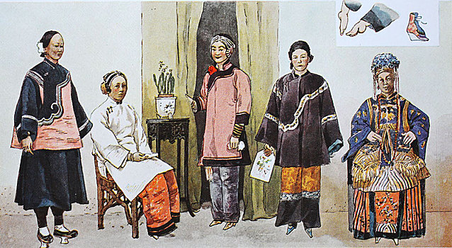 衣服,时尚,中国,19世纪,插画,亚洲