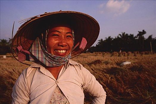 越南,户外,永隆,湄公河三角洲,微笑,米饭,农民,丰收