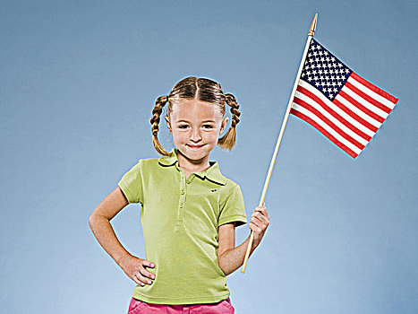 孩子,美国国旗