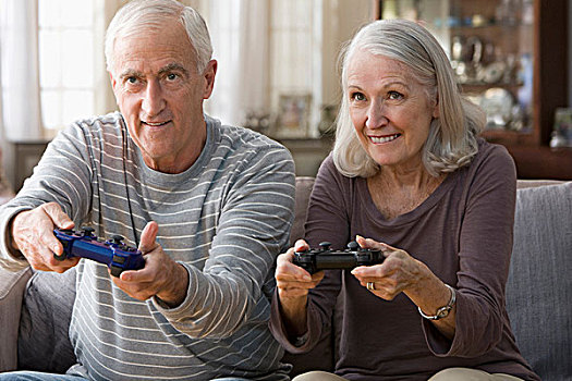 老人,情侣,玩,录像,游戏
