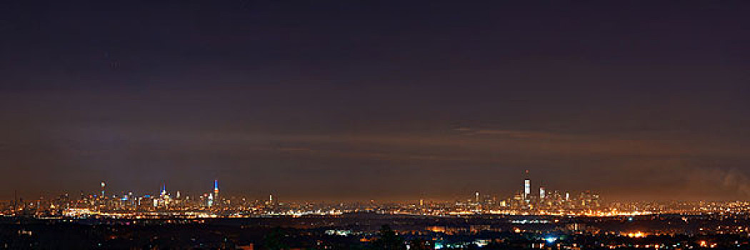 纽约,天际线,夜晚,全景