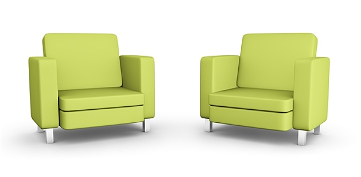 两个,绿色,扶手椅