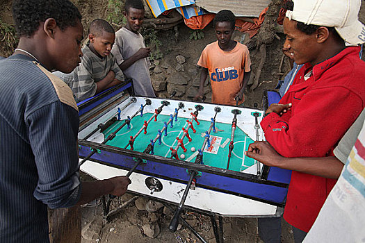 埃塞俄比亚,拉里贝拉,男孩,玩,桌上足球