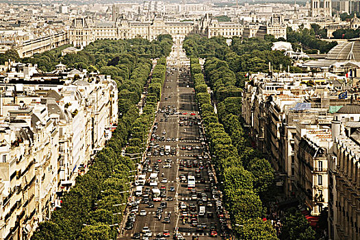 法国,巴黎,拱形,风景,香榭丽舍大街,上面,夏天,大幅,尺寸