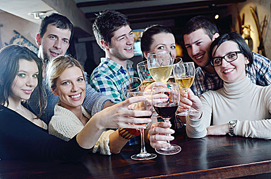 群体,高兴,年轻人,饮料,葡萄酒,聚会,迪斯科,餐馆