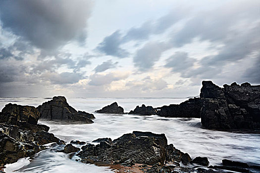 石头,海洋,阴天,德文郡,英国