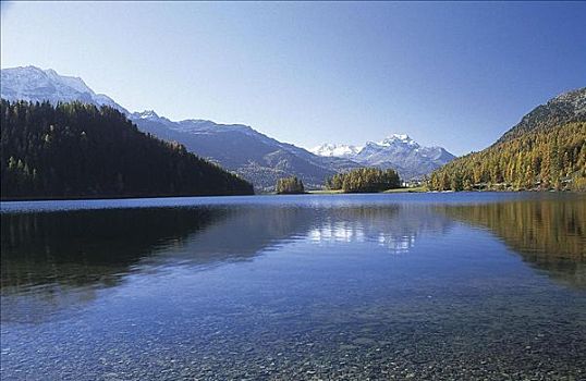 山峦,看,湖,格劳宾登州,恩加丁,瑞士,欧洲