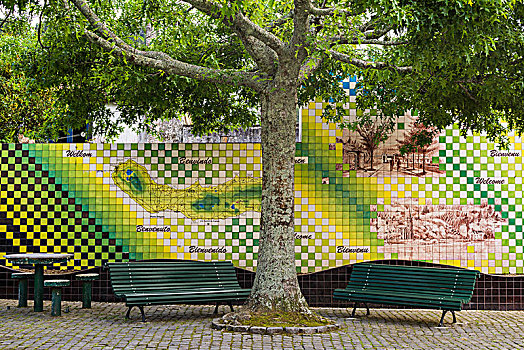 葡萄牙,亚速尔群岛,岛屿,上光瓷砖,瓷砖,小,城市公园