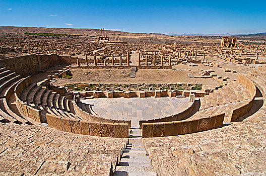 圆形剧场,罗马,遗址,提姆加德,世界遗产,阿尔及利亚,非洲