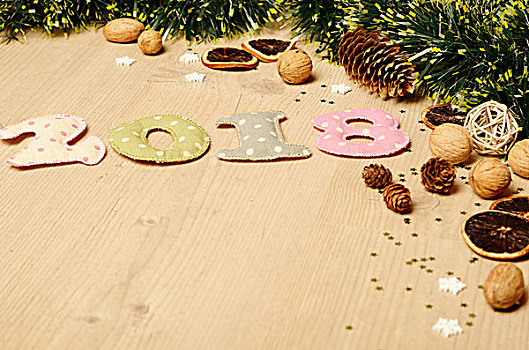 新年,装饰,调味品,木桌子