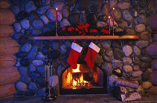 壁炉,装饰,圣诞袜,树