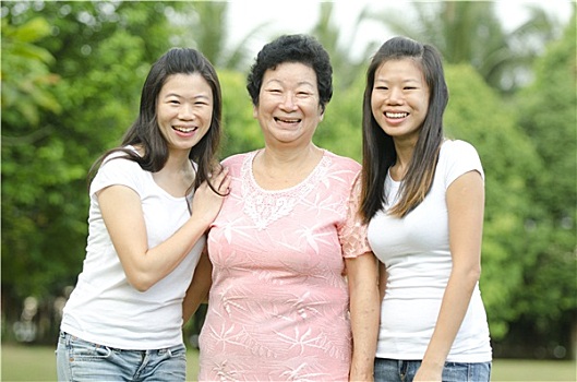 亚洲人,母亲,两个,女儿