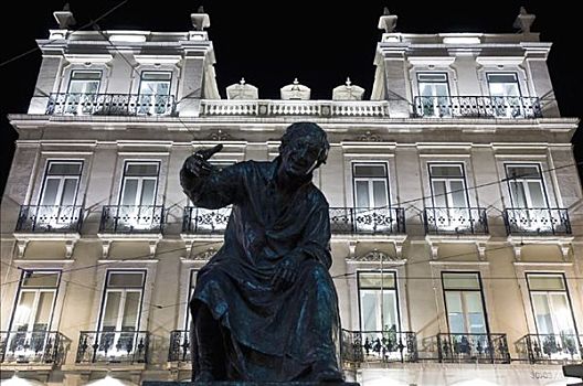 雕塑,正面,照亮,建筑,里斯本,葡萄牙