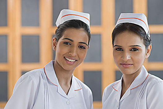 肖像,两个,女性,医护人员,微笑,印度