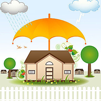 房子,防护,雨,雷电,保险,遮盖