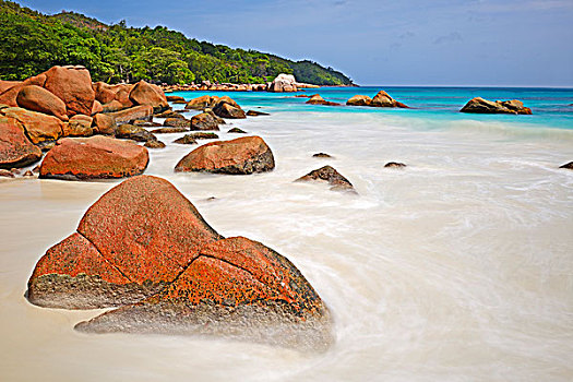 花冈岩,石头,海滩,拉齐奥,普拉兰岛,塞舌尔,非洲