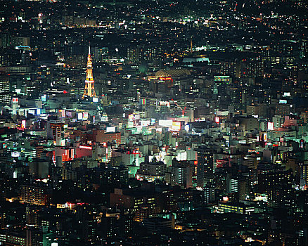 城市,夜景,山