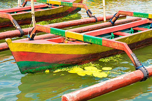 彩色,传统,巴厘岛,渔船,排列,水
