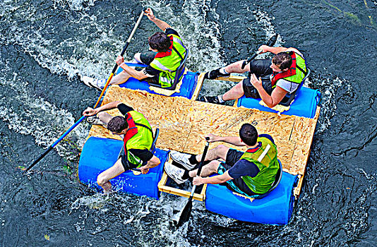 苏格兰,四个,男青年,竞争,筏子,比赛,乘坐,自制