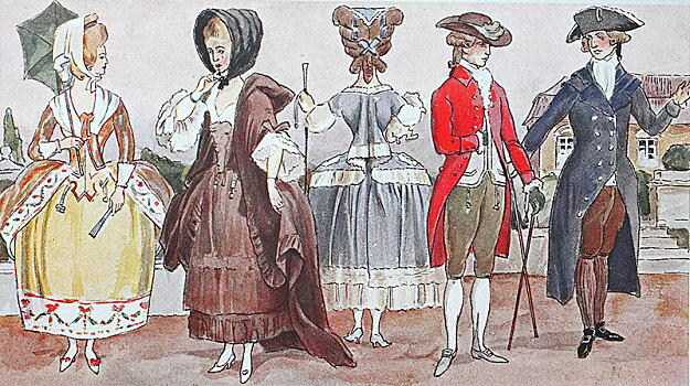 时尚,衣服,服饰,法国,时间,路易十六,插画,欧洲