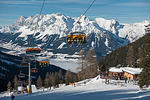滑雪缆车,滑雪,山,山丘,恩斯,山谷,雾,区域,斯拉德明,施蒂里亚,奥地利,欧洲