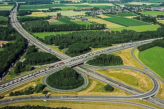 塞车,高速公路,连通,航拍,北莱茵威斯特伐利亚,德国,欧洲