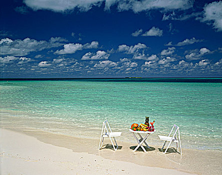 白色,桌子,椅子,海滩,马尔代夫