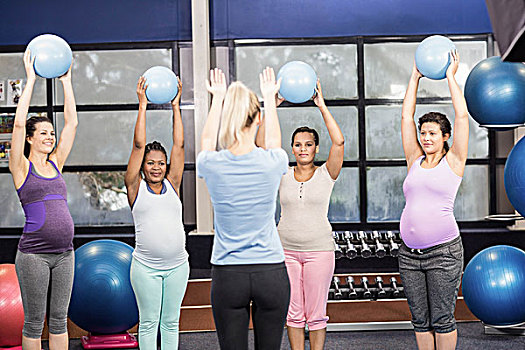 孕妇,训练,练习,健身球,休闲,中心