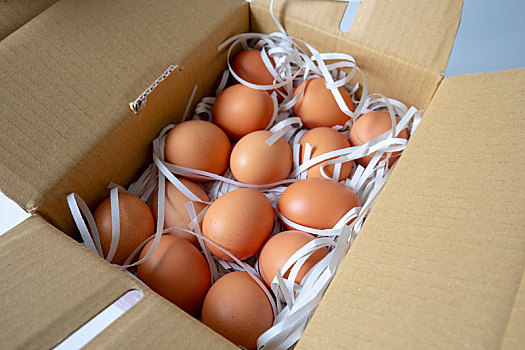 纸盒里装着新鲜的鸡蛋