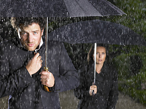 男人,女人,伞,下雨