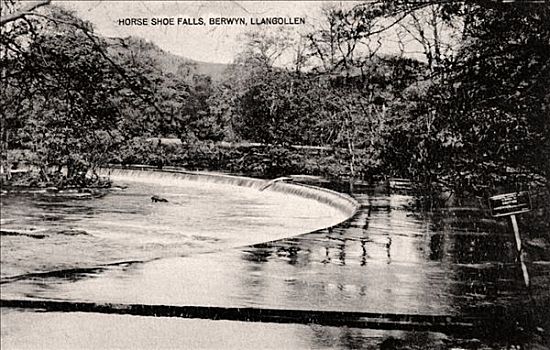 马蹄铁瀑布,迪河,靠近,兰戈伦,威尔士,早,20世纪