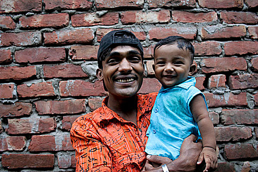 父子,老,达卡,孟加拉,七月,2009年