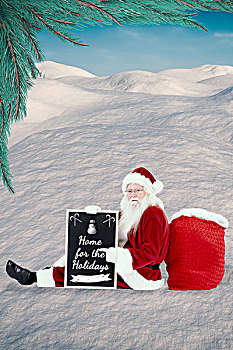 圣诞老人,坐,靠着,包,信息板
