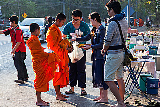 泰国,清迈,僧侣,收集,施舍