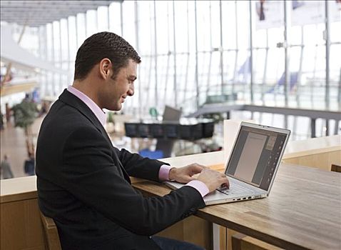 一个,男人,工作,笔记本电脑,机场