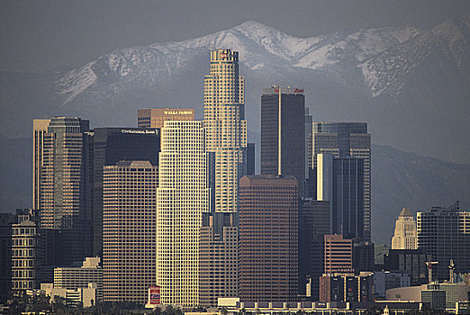 摩天大楼,城市,山脉,背景,山峦,洛杉矶,加利福尼亚,美国