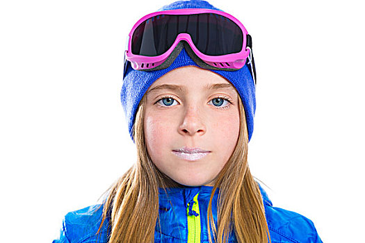 金发,儿童,女孩,冬季,头像,滑雪,雪,护目镜,毛织品,帽子